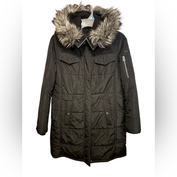 Chic Lucky Brand Women's Black Fur-Trimmed Puffer CoatSize L